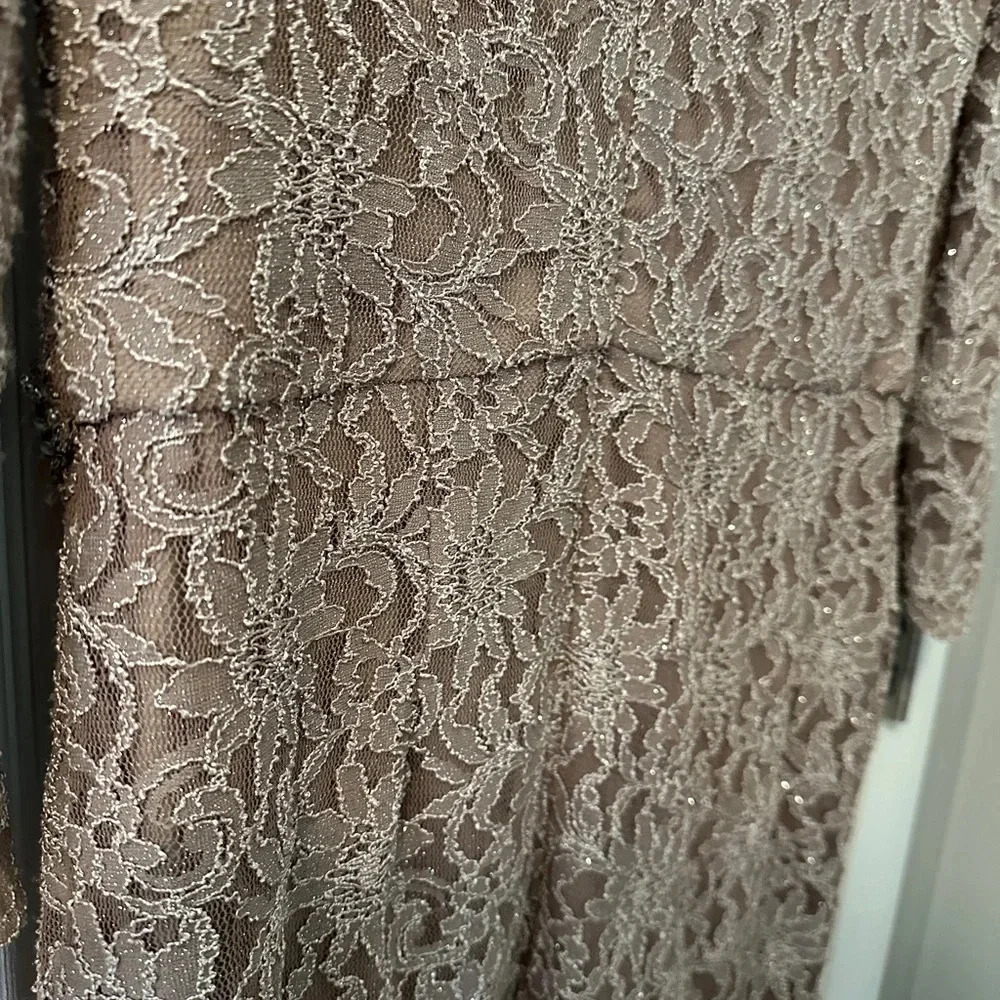 Jackie Jon New York Women Champagne Lace 3/4 Sleeve Beaded Dress, Size 12 Formal - Picture 7 of 7